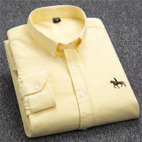 S-6XL Oxford-Hemden für Herren, langärmelig, reine Baumwolle, einfarbig, gestreift, Freizeit, bestickt, Pferd, Streetwear, Business, einfarbig, Büro, 6XL
