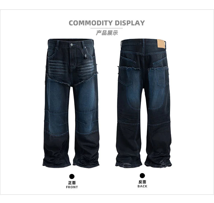 MIJKO Herren Jeans American Double Knee Straight Jeans
