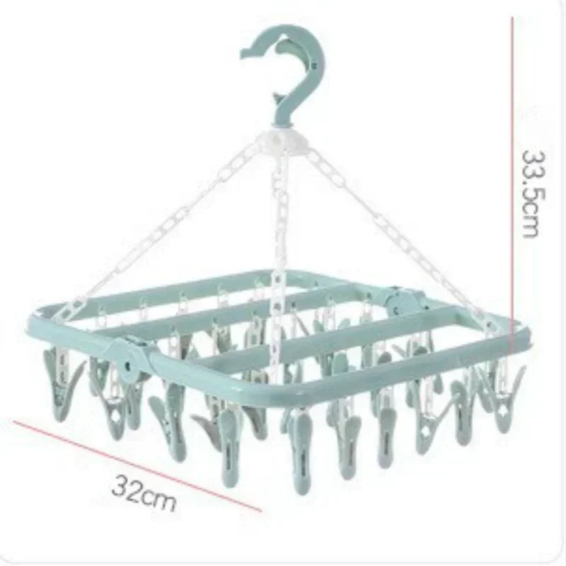 32 Clips, zusammenklappbarer Kleiderbügel, Trockner, winddicht, für Socken, Unterwäsche, Wäscheständer, Baby-Bekleidung, Kleiderbügel, Organizer, Wäscheständer, Aufbewahrung