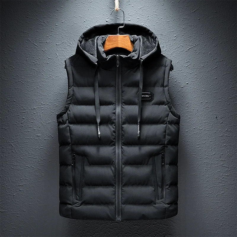 Neue Mit Kapuze Casual Weste Jacke für Männer Herbst Winter Warm Ärmel Jacke Mode Komfortable Zipper Weste Plus Größe M-6XL
