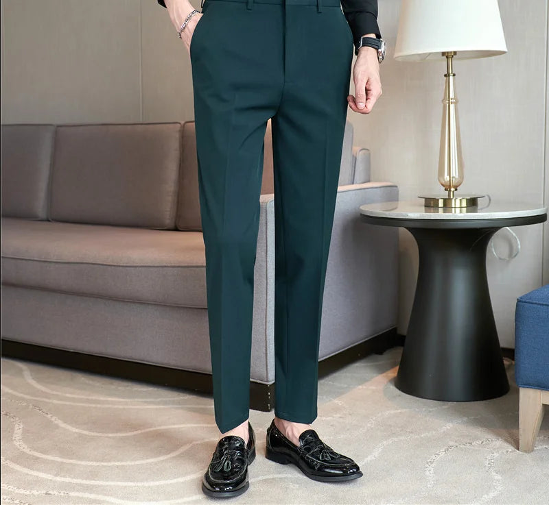 2026 Frühling Herbst Männer Hohe Taille Gürtel Design Beiläufige Dünne Formale Kleid Hose Männer Sozialen Büro Hochzeit Party Kleid Anzug Hosen