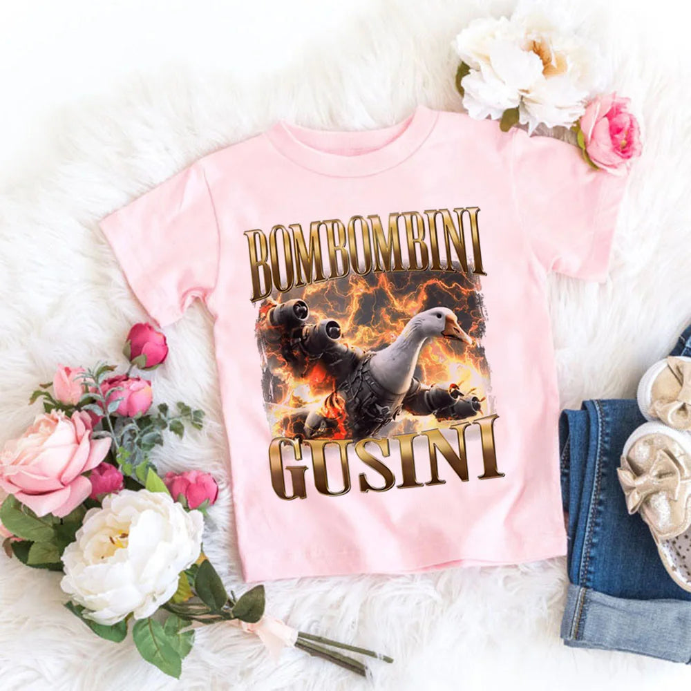 Italienische Brainrot Tiere Kinder Tung Tung Sahur Kurzarm Tops für Kinder Lustige Meme T-Shirt Sommerkleidung