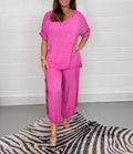 Angebot 15,eur, Einfarbige Hose setzt Frauen kurze Ärmel o Hals T-Shirt und lockere Hose mit weitem Bein zweiteilig Set Mode lässig Dame Anzug