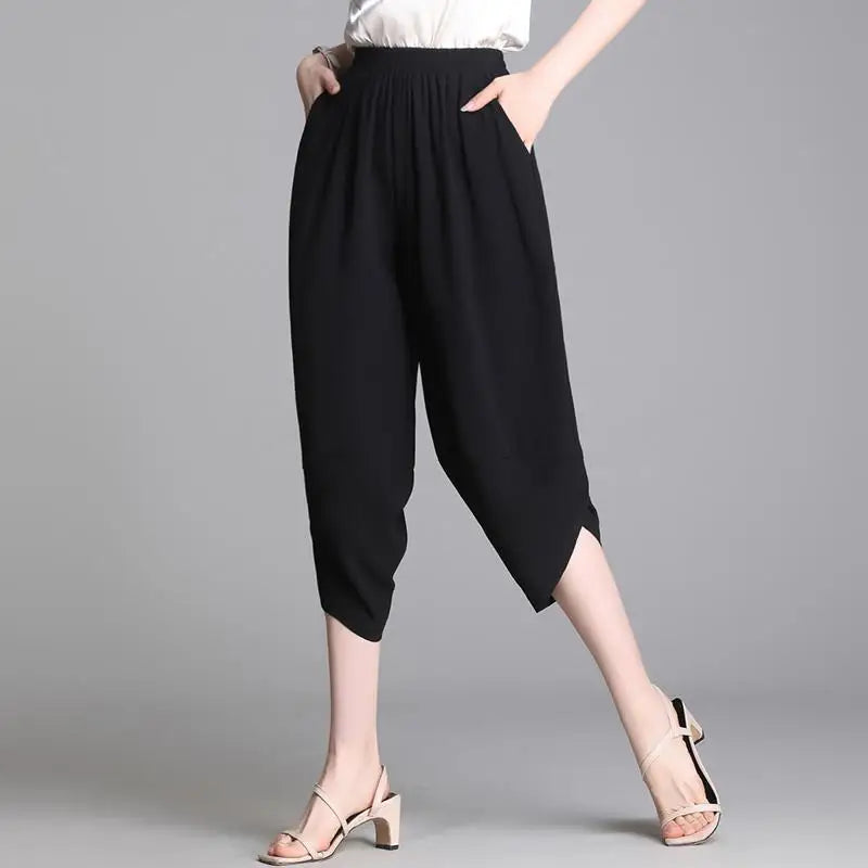 22,99 € Mode Frauen Sommer schwarz Bloomers Capris koreanische Kleidung vielseitige Freizeit hose schlanke elastische hohe Taille dünne Vintage-Hose