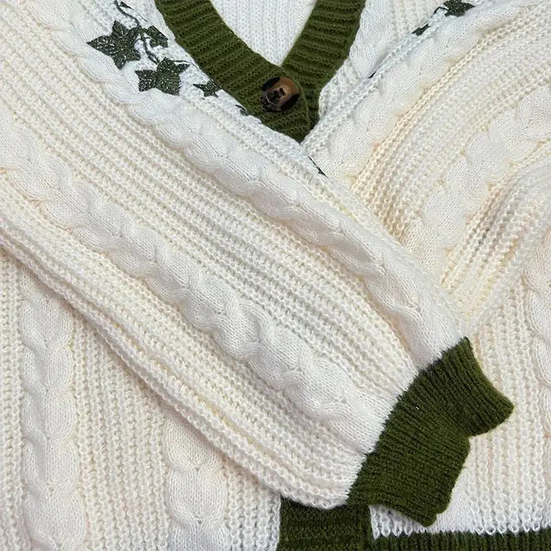 Evermore Cardigan Taylor Version Green Vine bestickter Button-Down-Pullover mit Zopfmuster für Damen, Herbst-Winter-Vintage-Outfit