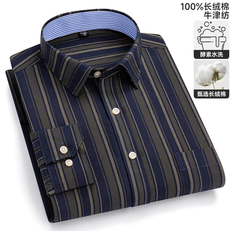 S-6XL Oxford-Hemden für Herren, langärmelig, reine Baumwolle, einfarbig, gestreift, Freizeit, bestickt, Pferd, Streetwear, Business, einfarbig, Büro, 6XL