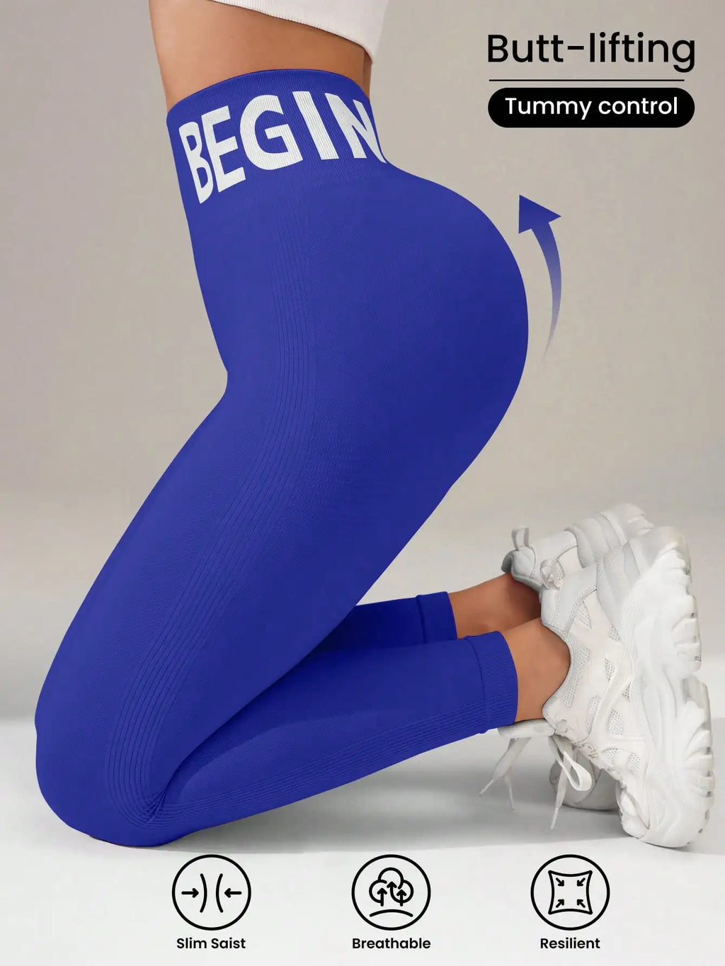 Europäische und amerikanische nahtlose Yoga-Leggings mit Bundbeschriftung, Po-Lifting, schnell trocknende, atmungsaktive Damenstrumpfhose für Erbse
