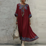 Damen Boho Maxi-Kleid – Blumenmuster, Langarm, A-Linie Strandkleid