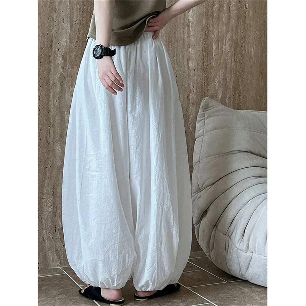 Übergroßen 2025, Neue Sommer Elegante Mode Frauen Laterne Hosen Beiläufige Lose Atmungsaktive Baumwolle Breite Bein Hosen Frauen Kleidung