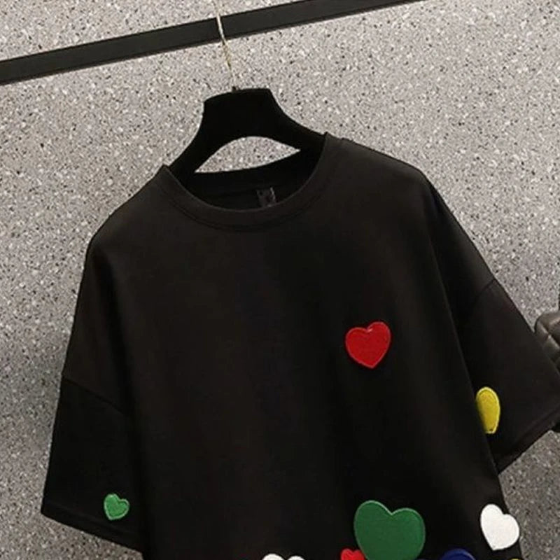 Sommer Neue Rundhals Mode Kurzarm T-shirt Frauen High Street Casual Lose Pullover Persönlichkeit Baumwolle Alle-spiel Tops