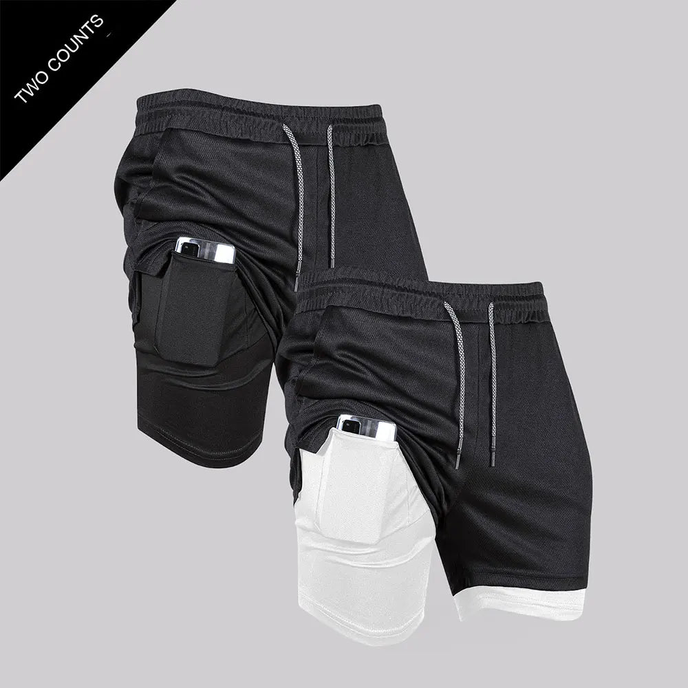 Doppelschichtige Fitness-Shorts für Herren, für Fitness, Fitnessstudio, Training, 2-in-1-Sport-Shorts, schnell trocknend, Workout, Joggen, Doppeldeck, Sommer