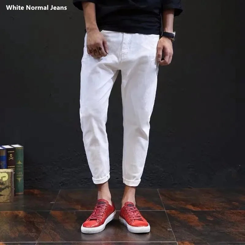 Weiße zerrissene Jeans für Herren, Harem, Jungen, Denim, Distressed, schwarze Hose, Frühling, Sommer, männlich, zerkratzt, Übergröße 40, 42, große Cowboy-Hose