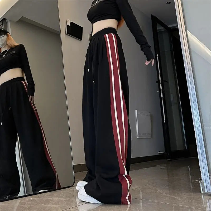 Angebot, 19,99 € ,Harajuku vielseitige Frauen gestreifte Jogging hose Frühling Sommer neue koreanische hohe Taille übergroße Mode Sport Jogger Freizeit hose