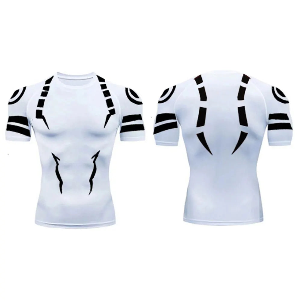 Anime Jujutsu Kaisen Kompressionsset Fitnessanzug für Herren, schnell trocknendes 3D-Kompressionsshirt + Fitnessstudio-Shorts, Lauf-Workout-Sportbekleidung