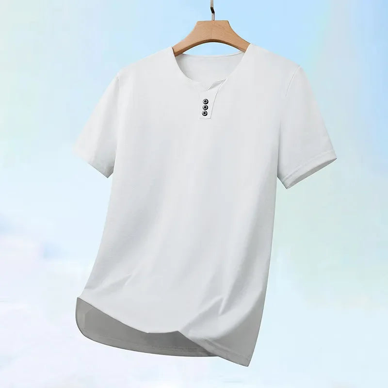 2026 neue männer Business Casual Drei Taste V-ausschnitt Kurzarm T-shirt Koreanischen Stil Sommer Komfortable Vielseitige Top
