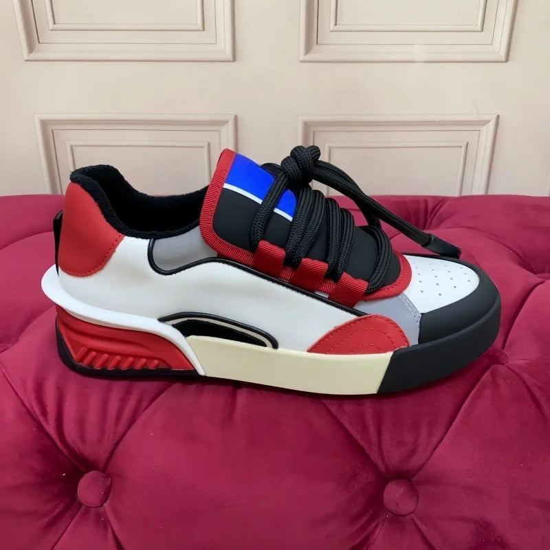 Concise Männer Casual Echtes Leder Turnschuhe Atmungsaktive Mischfarbe Flache Plattform Patchwork Schuhe Sport Täglichen Gehen