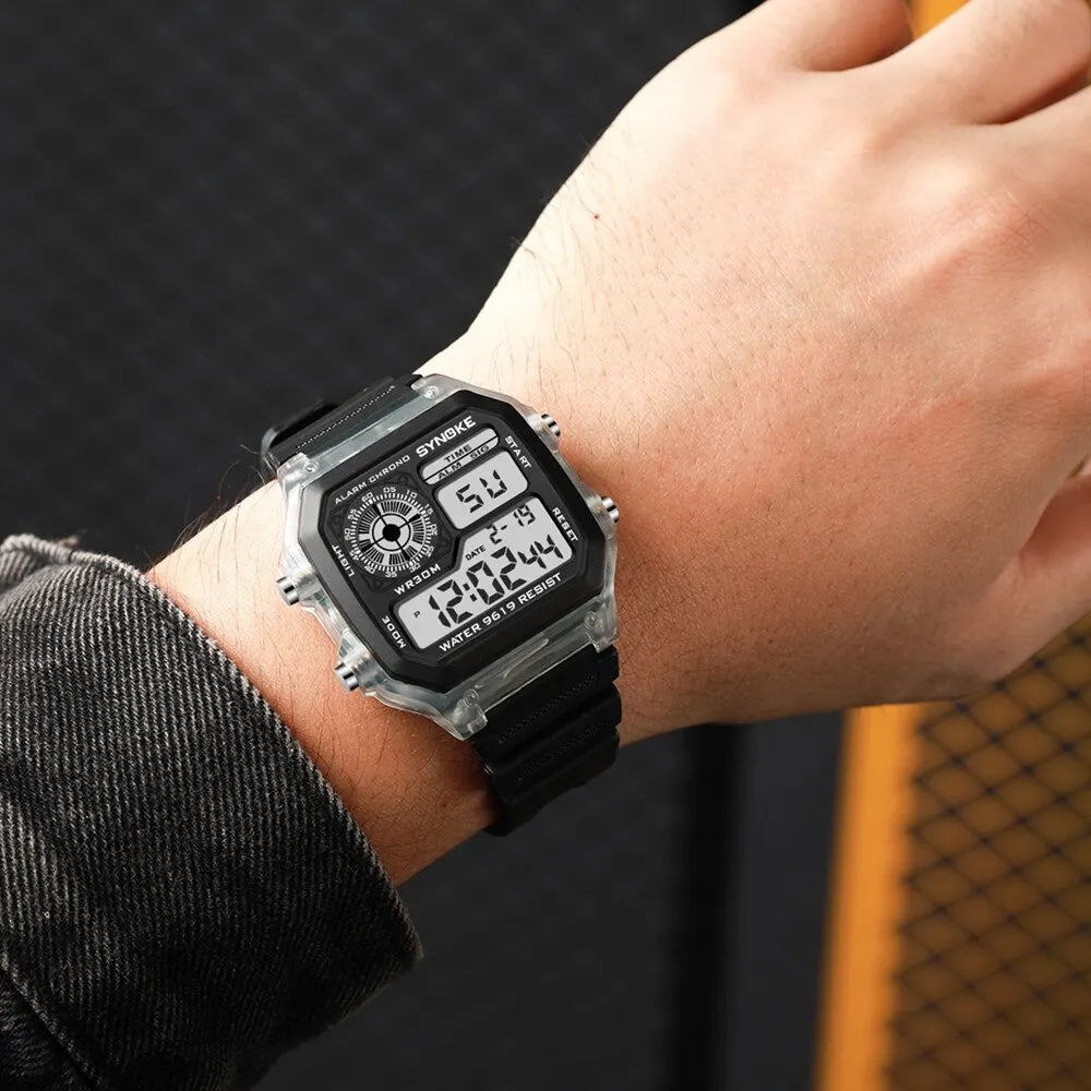 Synoke digital uhren männer sport leuchtende multifunktion wasserdicht chrono armbanduhr outdoor und lauf student sieben lichter