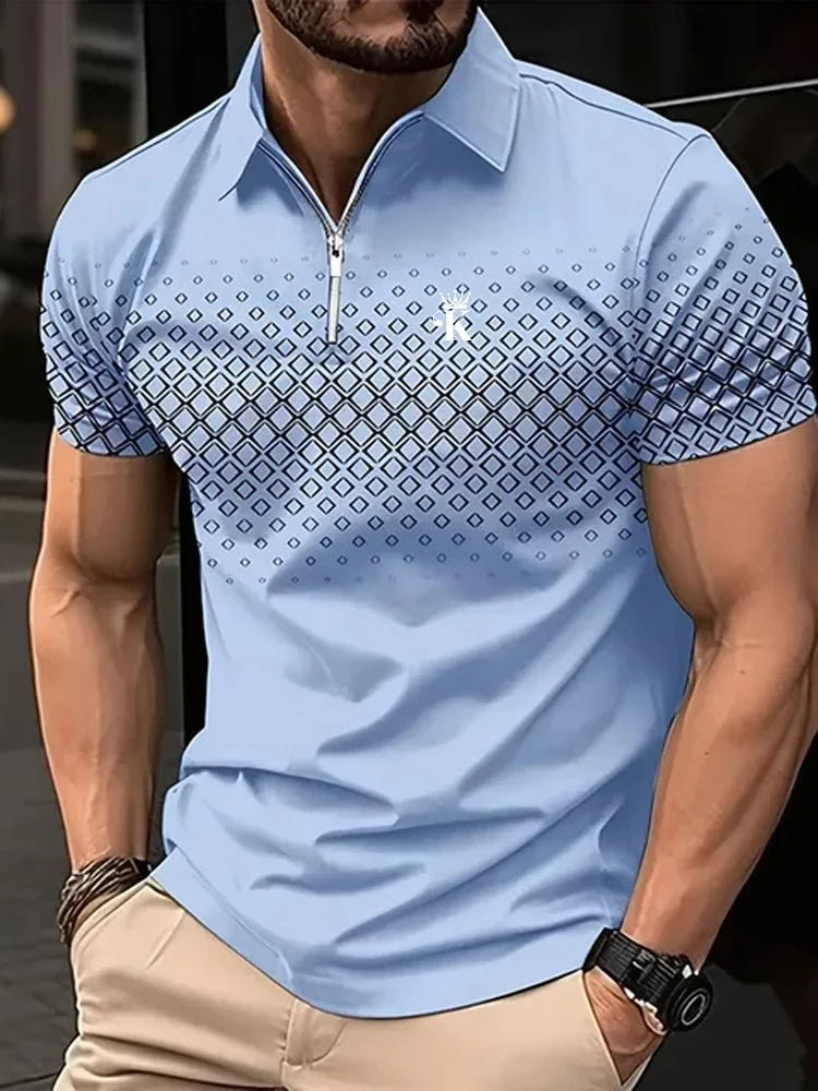 Business Herren Golf Polo Kurzarm Poloshirt Outdoor Casual Daily Streetwear Sommer 3D-Druck Mikroelastisches Polyester