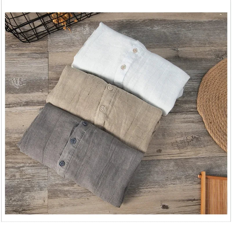 Sommer neue Vintage reine Leinen Kurzarm T-Shirt für Männer dünne einfarbige schlanke Männer Kleidung große Größe bl888