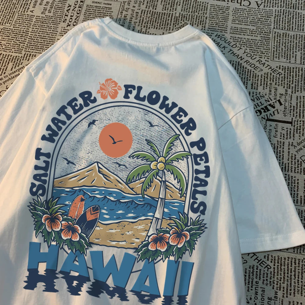 Salzwasser Blütenblätter Hawaii T-shirts Männer Frauen Casual Schweiß T Shirts Casual Baumwolle T Kleidung Hip Hop Oversize Tops Paar