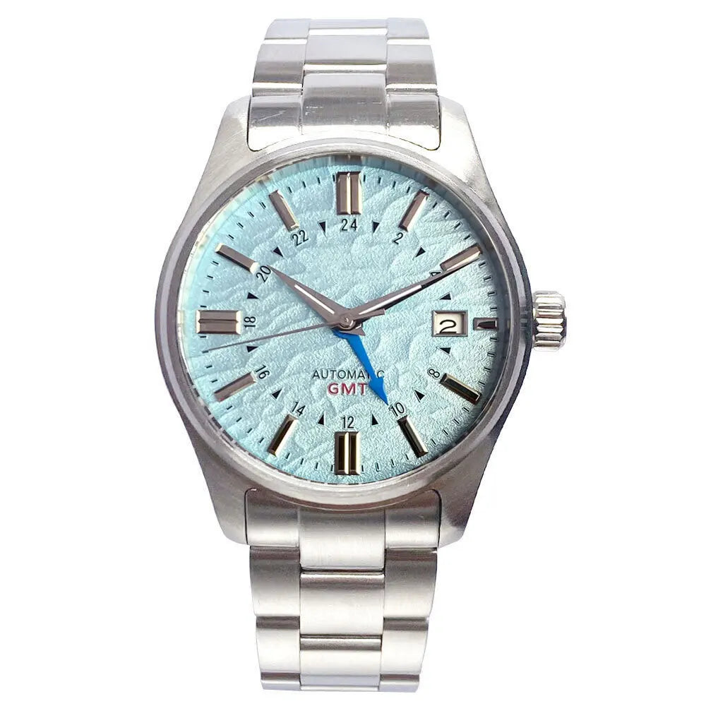 Tandorio Japan NH34 automatische mechanische Uhr für Herren, Taucher-GMT-Uhrwerk, 200 m wasserdicht, 39 mm Saphirglas-Lederband