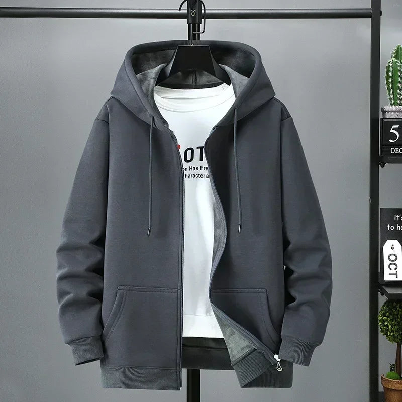 Große Fleece-Strickjacke mit Kapuze für Herren, Herbst und Winter, trendige Modejacke, Übergröße, Kapuzenpullover, 12XL, 10XL, große Herrenbekleidung