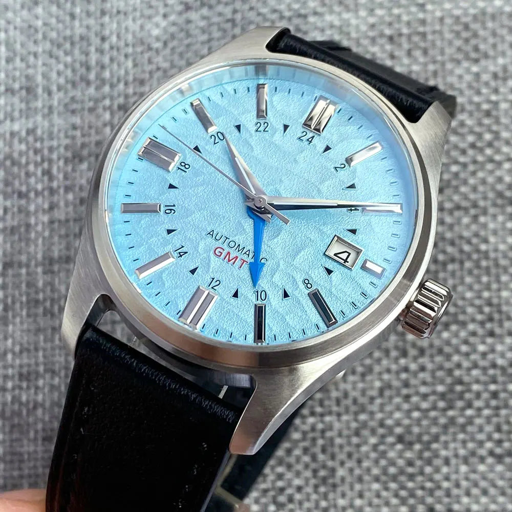 Tandorio Japan NH34 automatische mechanische Uhr für Herren, Taucher-GMT-Uhrwerk, 200 m wasserdicht, 39 mm Saphirglas-Lederband
