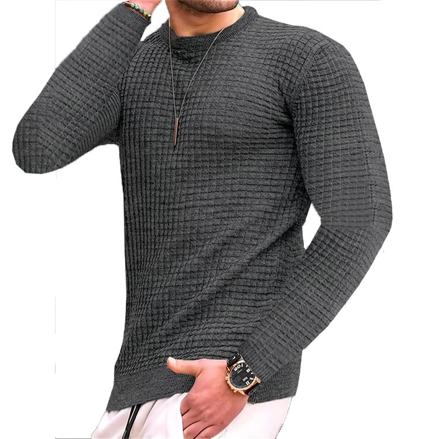 Herrenmantel, modisch, klein, kariert, Waffelmuster, Jugend, Rundhalsausschnitt, Jacquard-Check-Hoodie