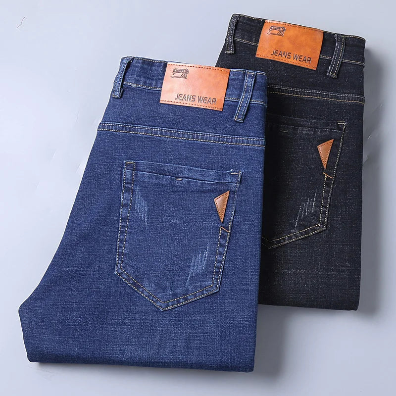 Männer Mode Gerade Jeans Männer  Neue Stretch Slim Fit Hosen Komfortable Weiche Business Denim Hosen Männliche Marke Kleidung