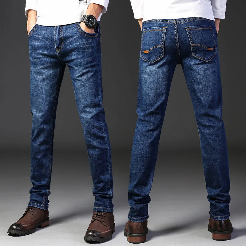 Herrenjeans mit geradem Schnitt und elastischem Bund, neuer und beliebter Stil, Freizeithose für Frühling und Herbst, große Größen, geeignet für Arbeit und Freizeit.