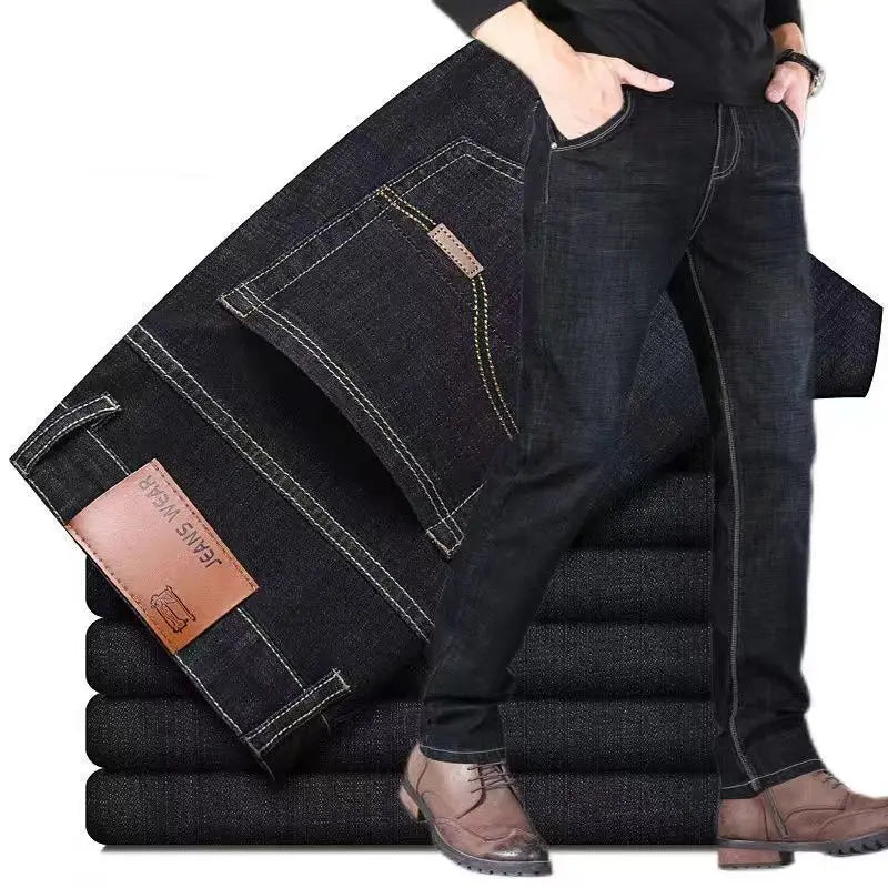 Herrenjeans mit geradem Schnitt und elastischem Bund, neuer und beliebter Stil, Freizeithose für Frühling und Herbst, große Größen, geeignet für Arbeit und Freizeit.