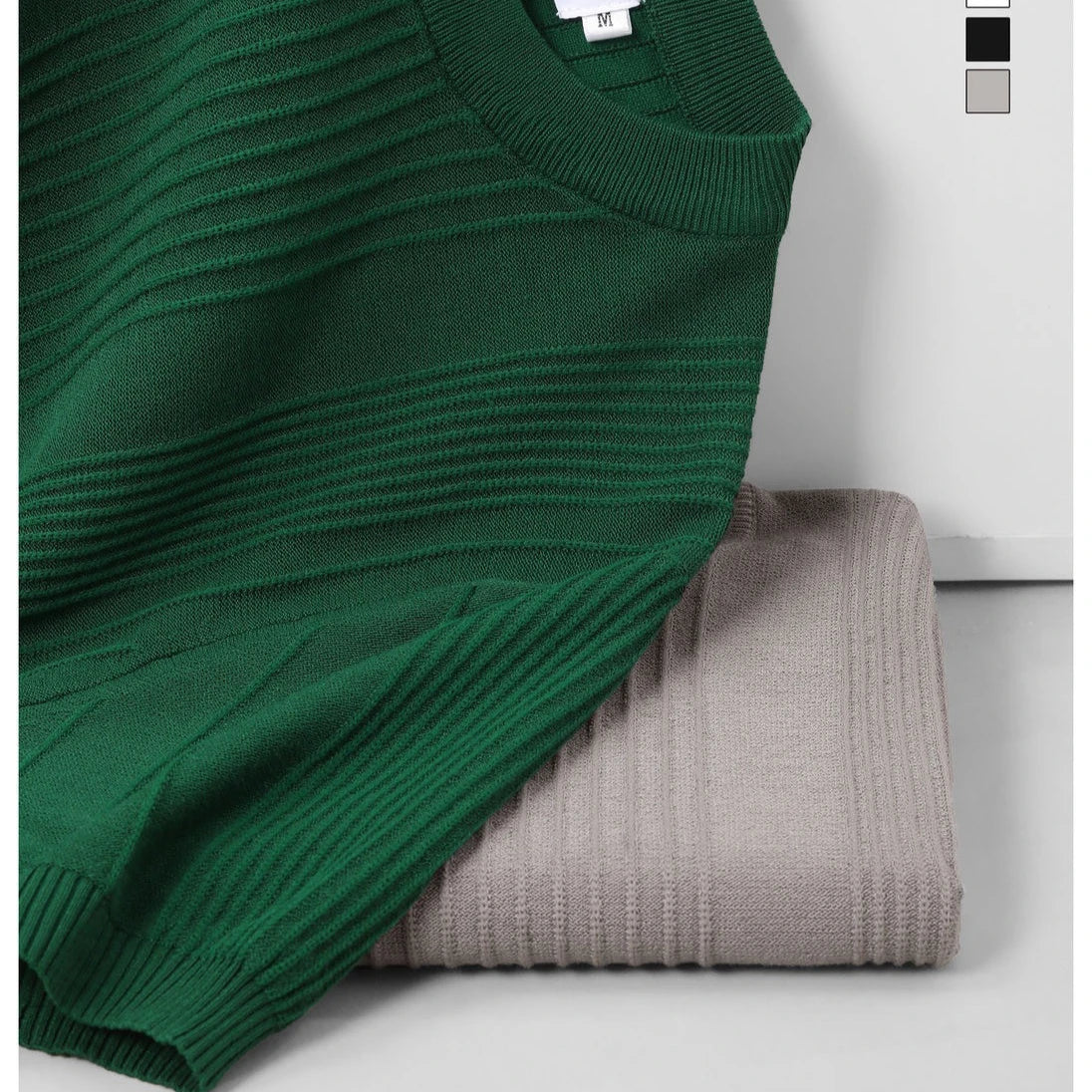 Kurzärmeliges T-Shirt für Herren Gestreiftes Häkel-Strickwaren Retro Einfarbiges Luxus-T-Shirt Schlankes Stylisches Frühling-Sommer Cooles Lässiges Hemd