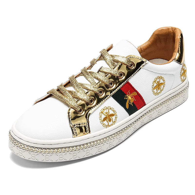 Leder Herren schuhe lässig Luxusmarke Herren Mokassins italienische atmungsaktive Slip auf Herren schuhe Biene bedruckte Schuhe