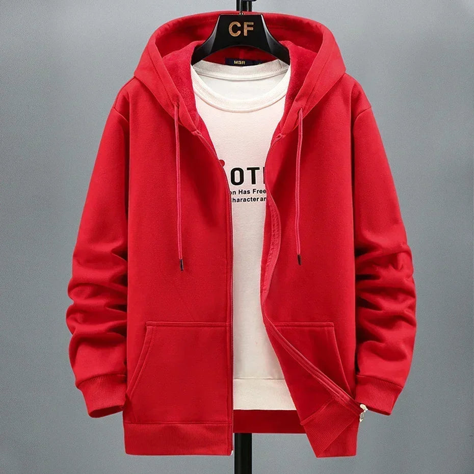 Große Größe Hoodie Männer Kapuze Langarm Sweatshirt Männlich Zip-up Lose Baumwolle Fleece-gefüttert Casual Top Zipper Große fett Plus 10XL 12XL