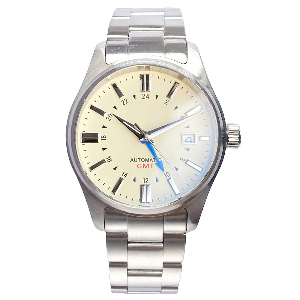 Tandorio Japan NH34 automatische mechanische Uhr für Herren, Taucher-GMT-Uhrwerk, 200 m wasserdicht, 39 mm Saphirglas-Lederband