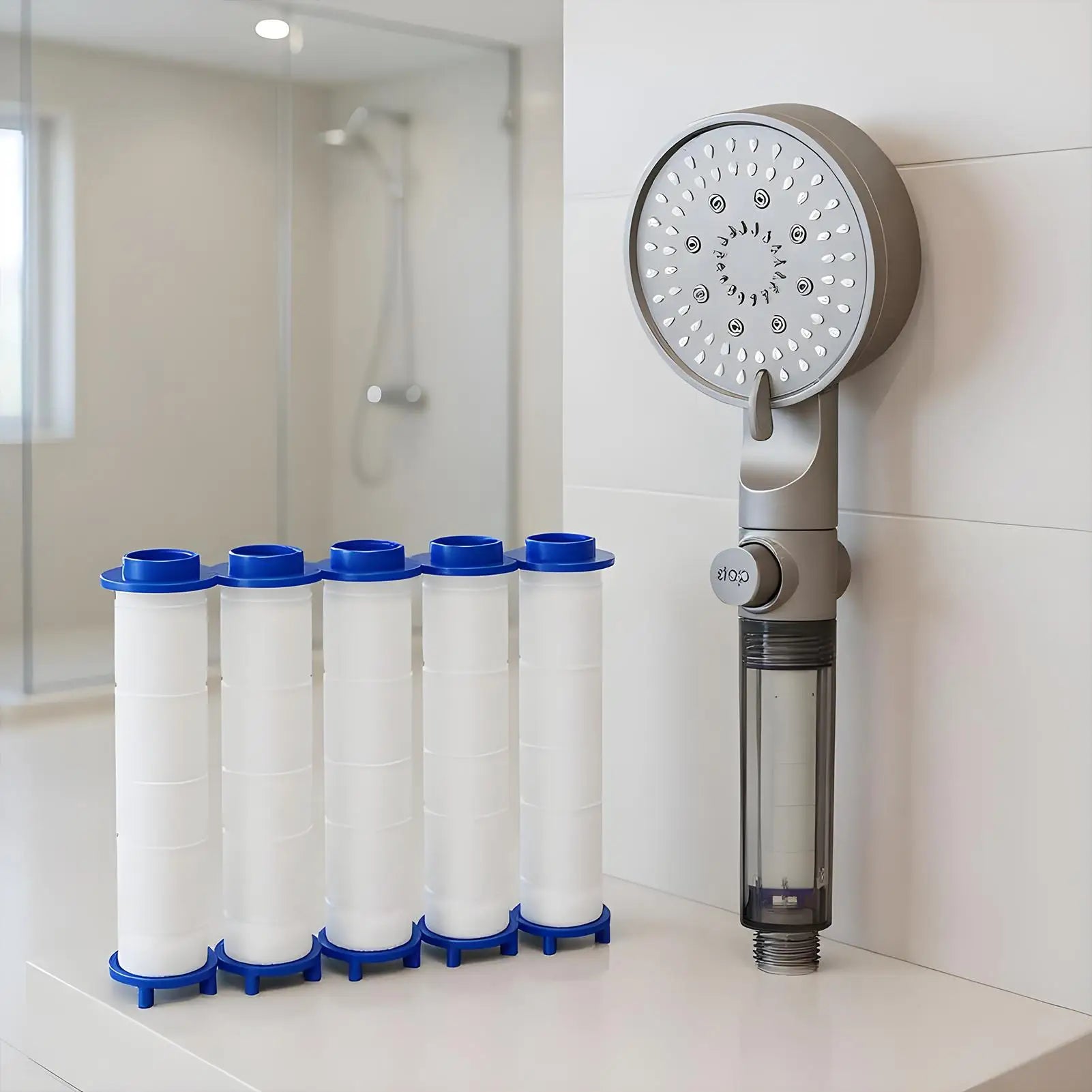 Badezimmer-Duschkopf mit Filterkartuschen Handgehaltener Gefilterter Duschkopf Hochdruck-Silikon-Düsen