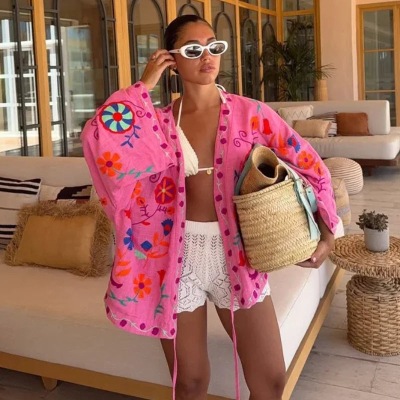Chic Gestickte Druck frauen Jacke Mode V-ausschnitt Langarm Spitze Up frauen Mäntel 2025, Herbst Neue Dame Streetwear oberbekleidung