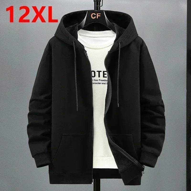 Große Fleece-Strickjacke mit Kapuze für Herren, Herbst und Winter, trendige Modejacke, Übergröße, Kapuzenpullover, 12XL, 10XL, große Herrenbekleidung