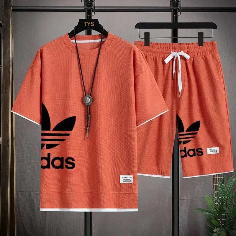 Sommer 2025, neues Herren-Pullover-Sportbekleidungsset, modisches Basketball-Herren-Freizeit-Kurzarm-T-Shirt + Shorts, zweiteiliges Set