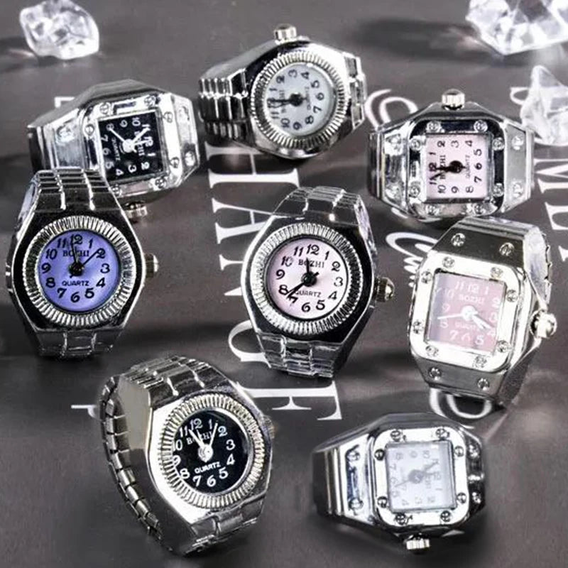Vintage Punk Finger Uhr Mini Gummiband Legierung Uhren Paar Ringe Schmuck Uhr Retro Römischen Quarzuhr Ringe Frauen Männer