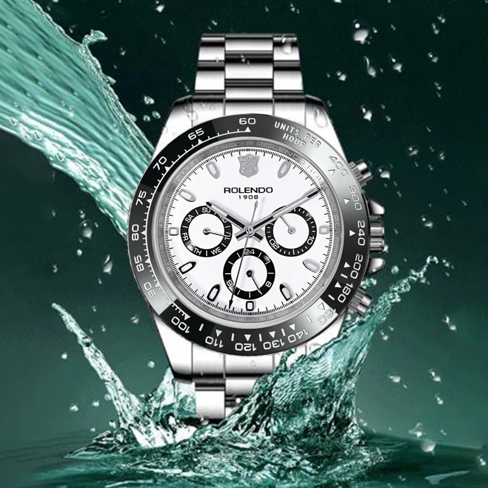 ROLENDO Luxuriöse automatische Taucheruhr für Herren, 40,5 mm, Mineralkristall, leuchtendes Datum, 30 ATM, hochwertige mechanische Herren-Armbanduhr, Geschenk