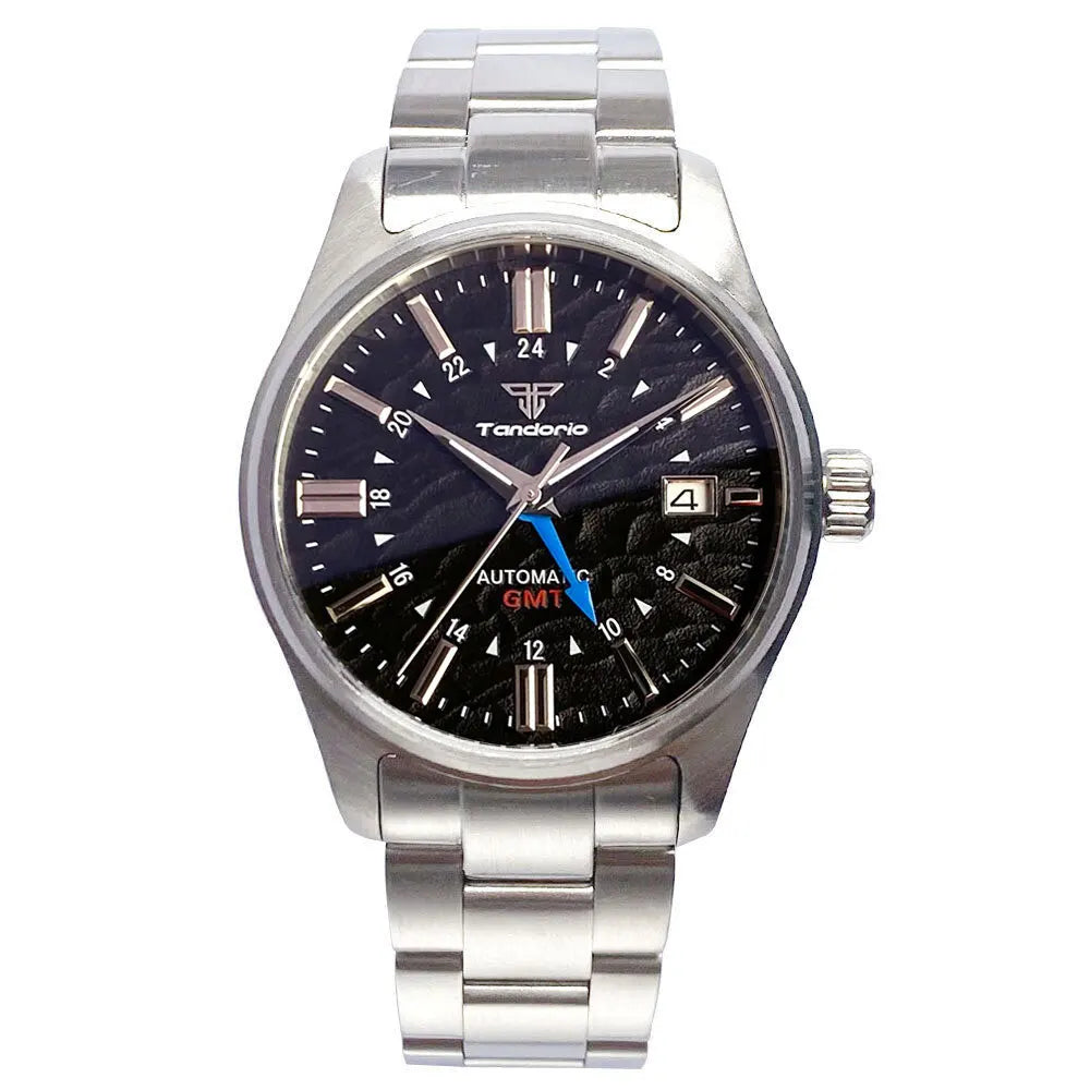 Tandorio Japan NH34 automatische mechanische Uhr für Herren, Taucher-GMT-Uhrwerk, 200 m wasserdicht, 39 mm Saphirglas-Lederband