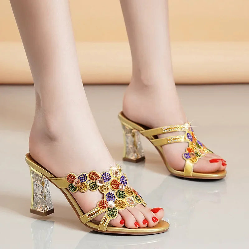 Bequeme Strandpantoffeln Damen Diamant High Heel Sandalen Damen Partyschuhe Modische Damensandalen
