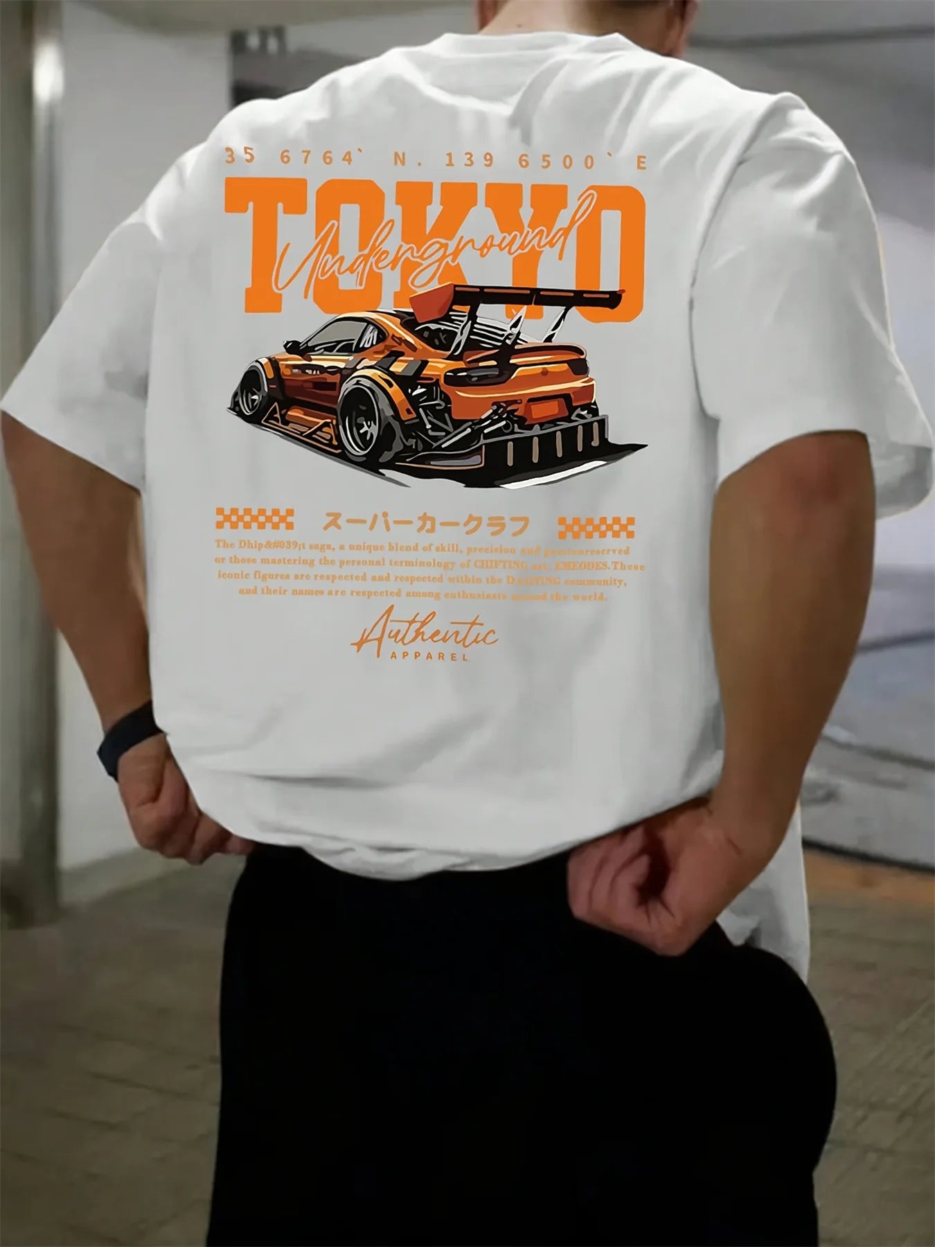 Herren-Sommer-T-Shirt aus 100 % Baumwolle, modisch, lässig, locker, groß, japanisches Tokio-Muster, bedruckt, Rundhalsausschnitt, kurzärmelig
