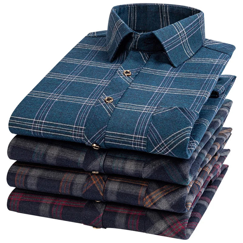 M-6XL Herren Flanell hemden aus reiner Baumwolle Langarm Single Pocket Casual Plaid dicke weiche gemütliche gebürstete Hemden Bluse Männer Kleidung