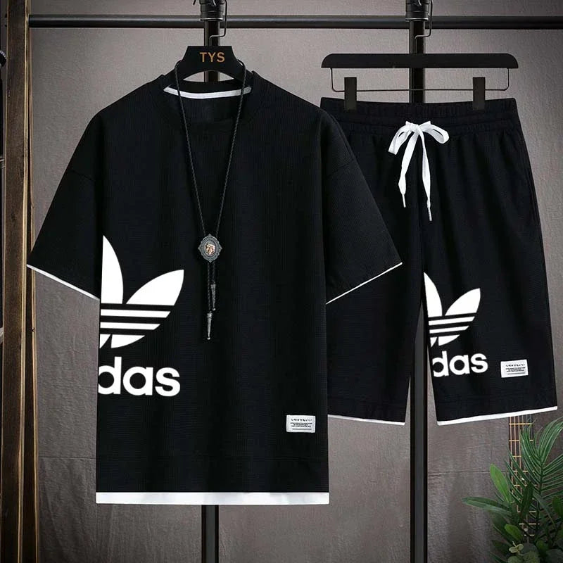 Sommer 2025, neues Herren-Pullover-Sportbekleidungsset, modisches Basketball-Herren-Freizeit-Kurzarm-T-Shirt + Shorts, zweiteiliges Set