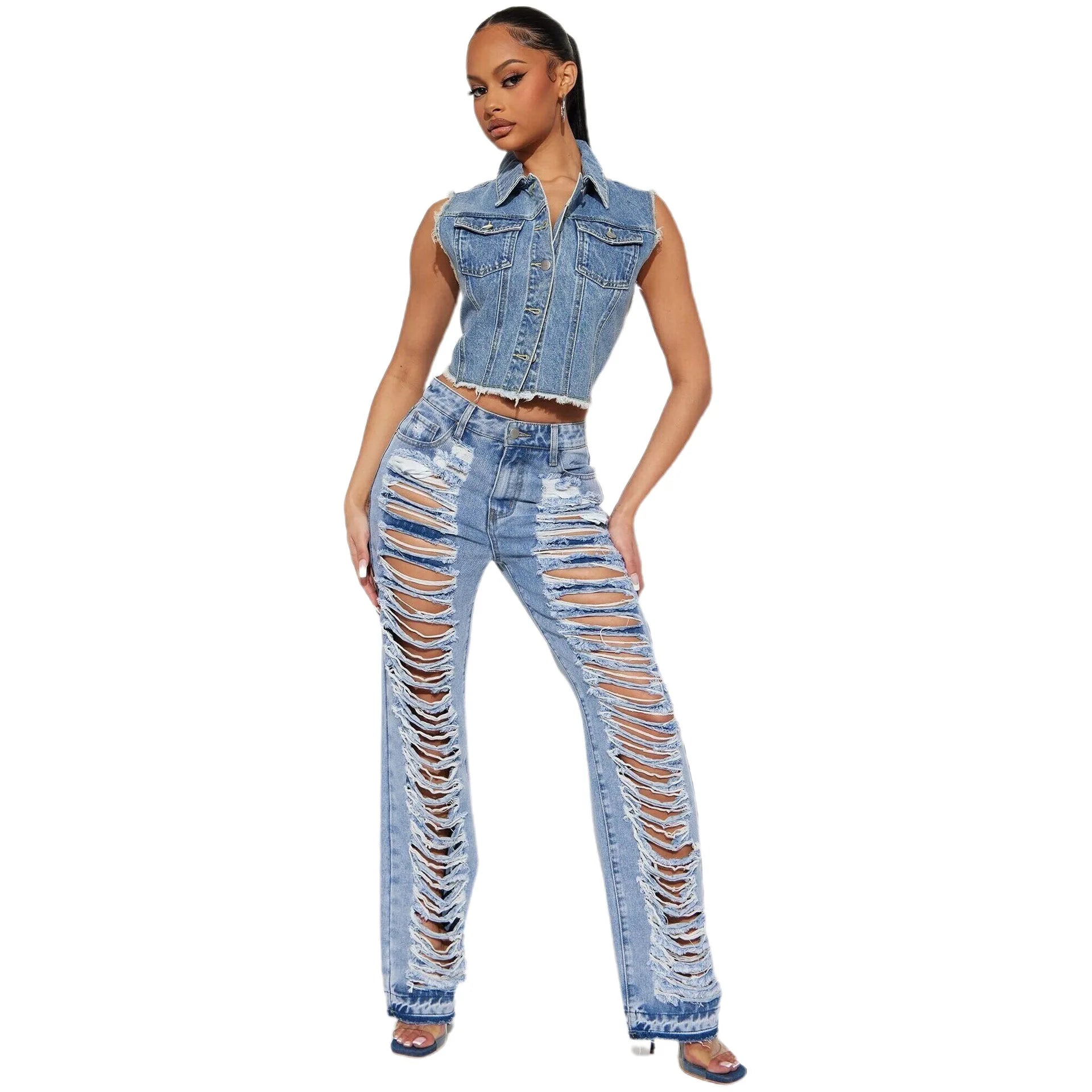Angebot ,Jeans Frauen Denim Hose Lange Flare Hosen Loch Mom Jeans Slim Fit Hohe Taille Y2k Streetwear Splice Gerade Hosen Party Club