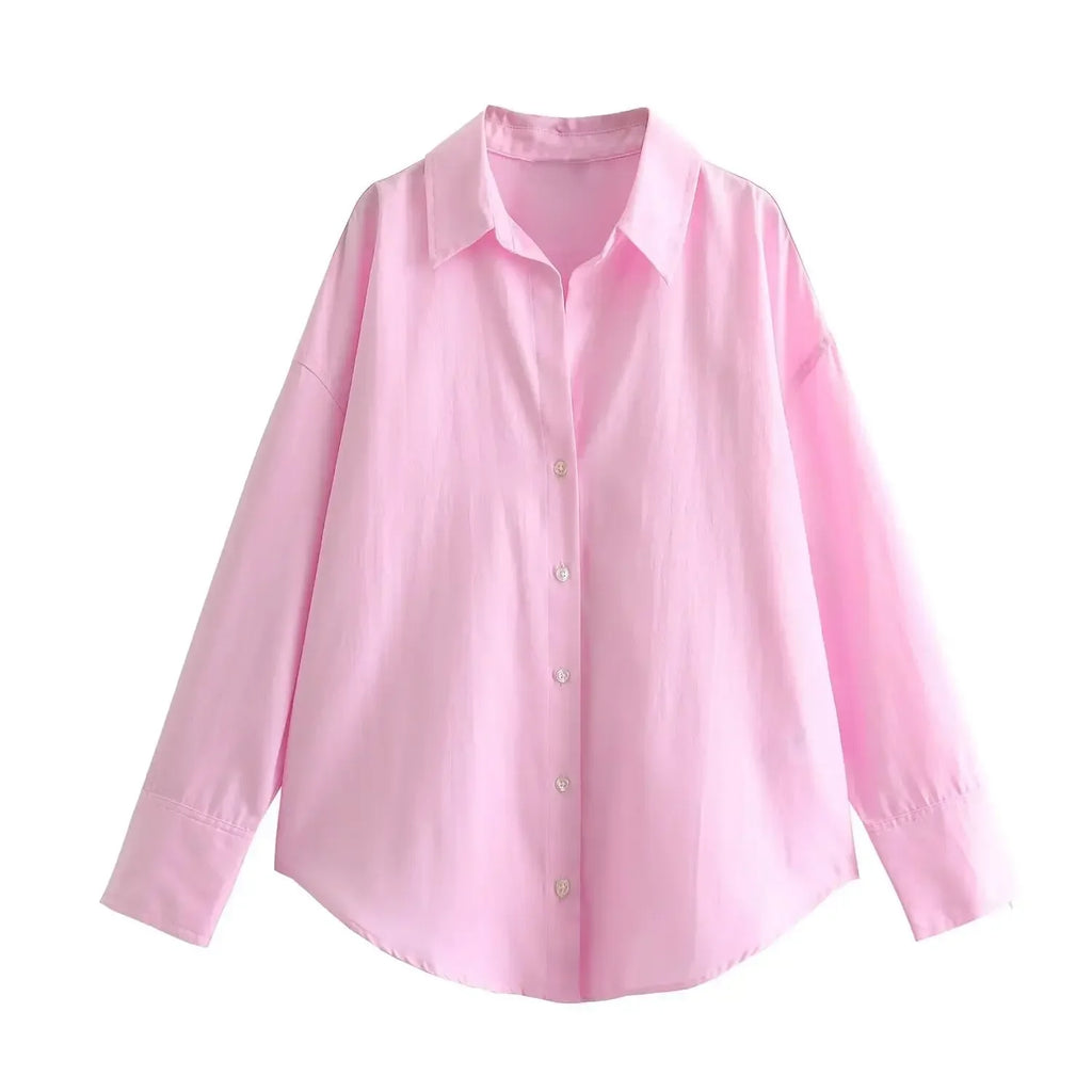 BSAY Frauen Mode Langarm einreiher Revers Baumwolle Oxford Bluse Straße Kleidung Hemd Chic Damen Crop Tops Mujer