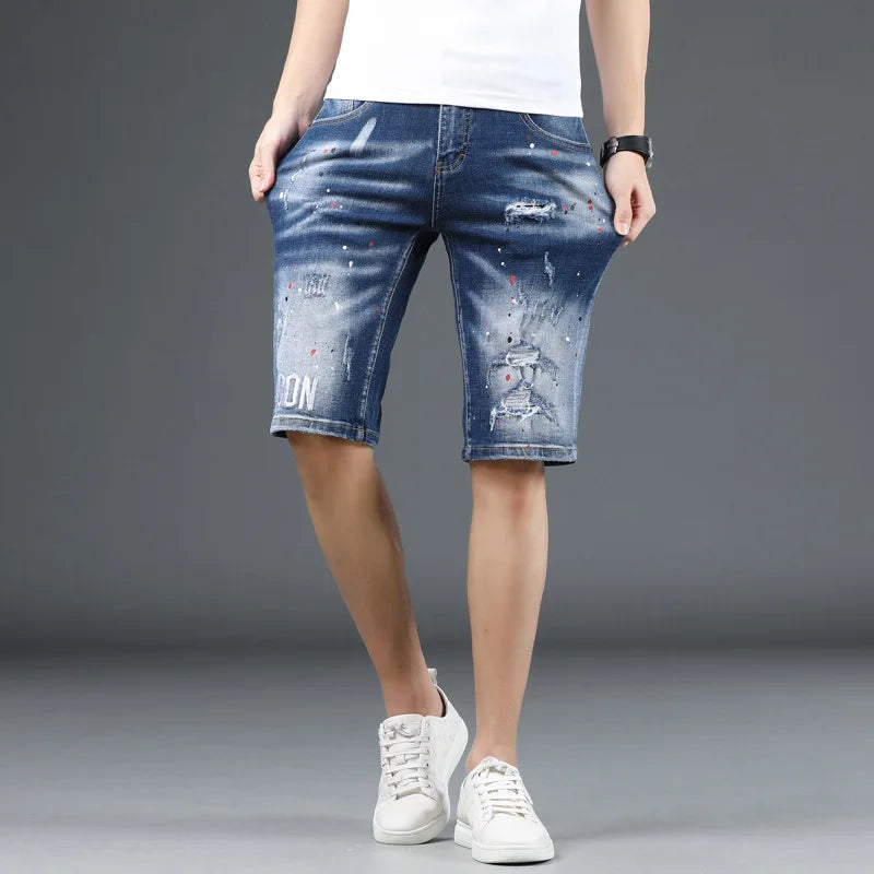 Männer Mode Denim Shorts Löcher Jeans Neue Sommer Männlichen Blau Zerrissene Jeans Shorts Hohe Qualität Mann Gerade Fit Denim Shorts größe 38