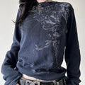 Grunge Cyber Mall Goth Thermo T-Shirt Totenköpfe Grafikdruck Langarm Pullover Tops Damen 90er Jahre Vintage Ästhetische T-Shirts